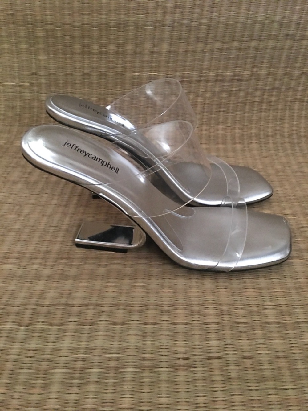 Jeffrey Campbell Silver Inverter Heel Clear Strap Architectural Sandals Size 9.5 View 4